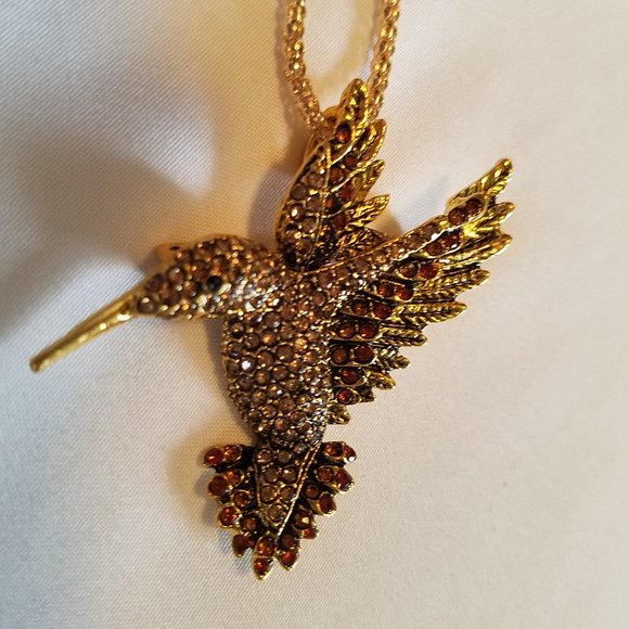 🐞🤎Gold/Brown Hummingbird Necklace / Brooch - NWOT🤎🐞 - Picture 7 of 7